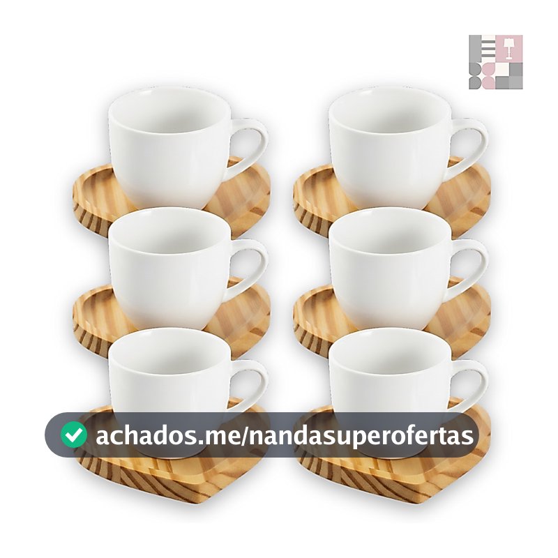 Kit Jogo de Xícaras 80 ML De Porcelana Café Expresso Com Pires Em Madeira Pinus