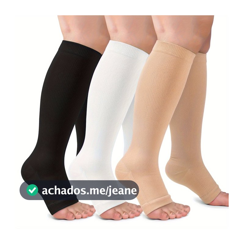 Meias de compressão 3/4 comprimento, de 20-30mmHg, graduadas para veias varicosas, até a panturrilha, nos tamanhos S a