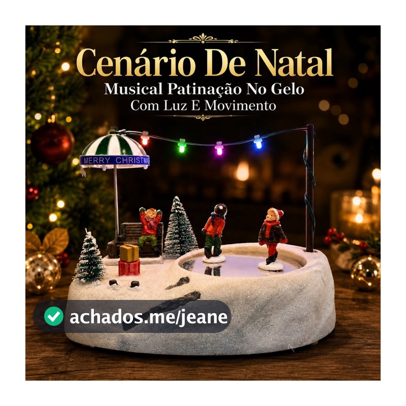 Cenário De Natal Musical Patinação No Gelo Com Luz E Movimento