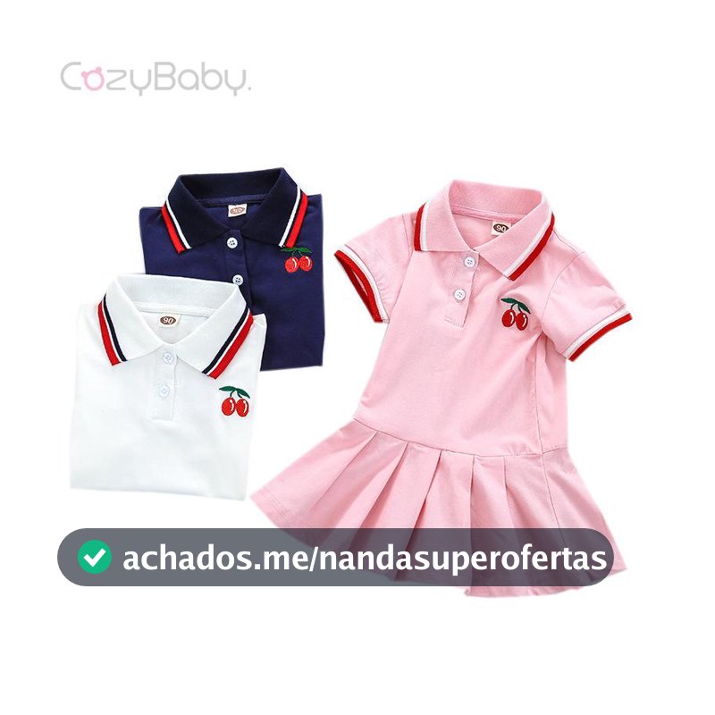 Vestido De Bebê Menina De Verão Manga Curta Coreano Saia Plissada Bordado Cereja 1-6a