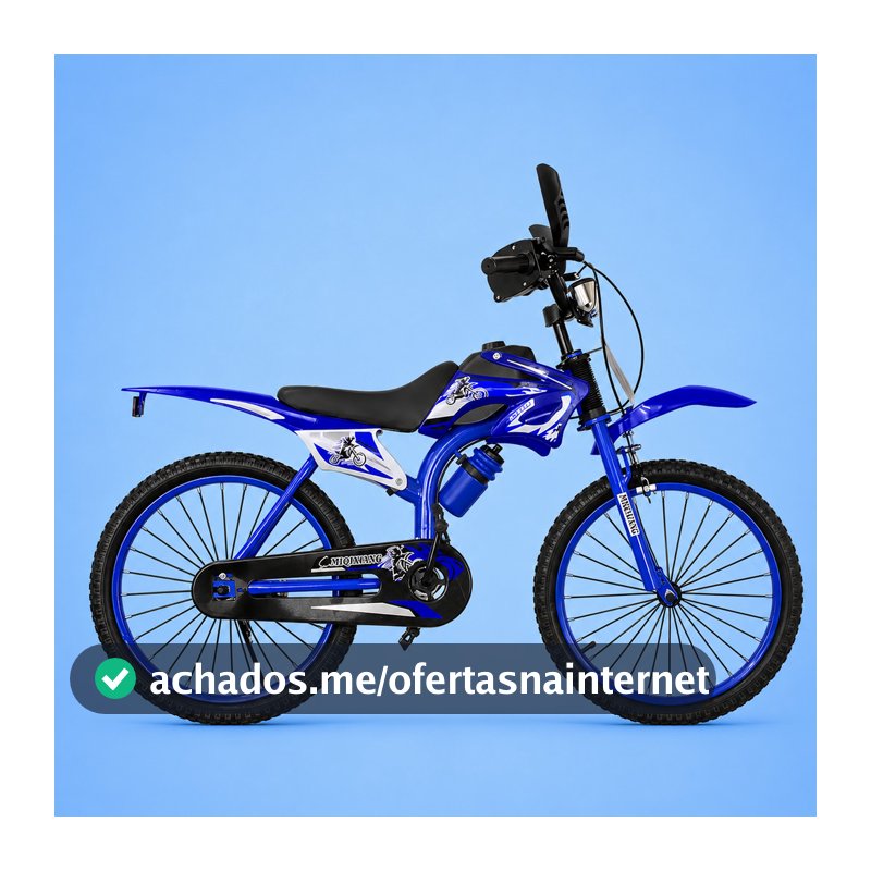 Bicicleta Infantil Motocross Aro 20 Azul 7 a 12 Anos LED + Pneu Grosso + Rodinhas + Freio V-Brake Completa