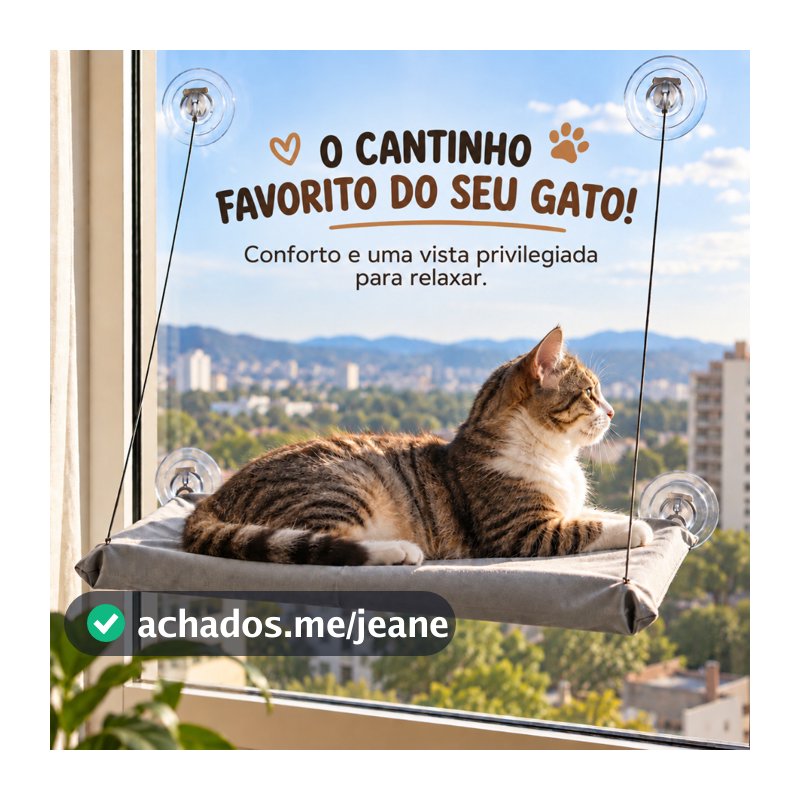 Cama Suspensa para Gato com Ventosas Rede para Janela Pet Caminha Elevada Felinos até 15 kg