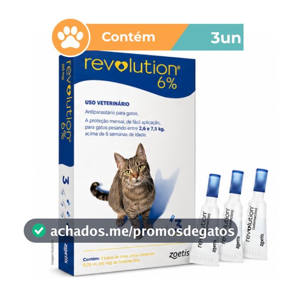 Revolution Gatos 6% 0,75ml 45mg 2,5 a 7,5kg 3 Pipetas