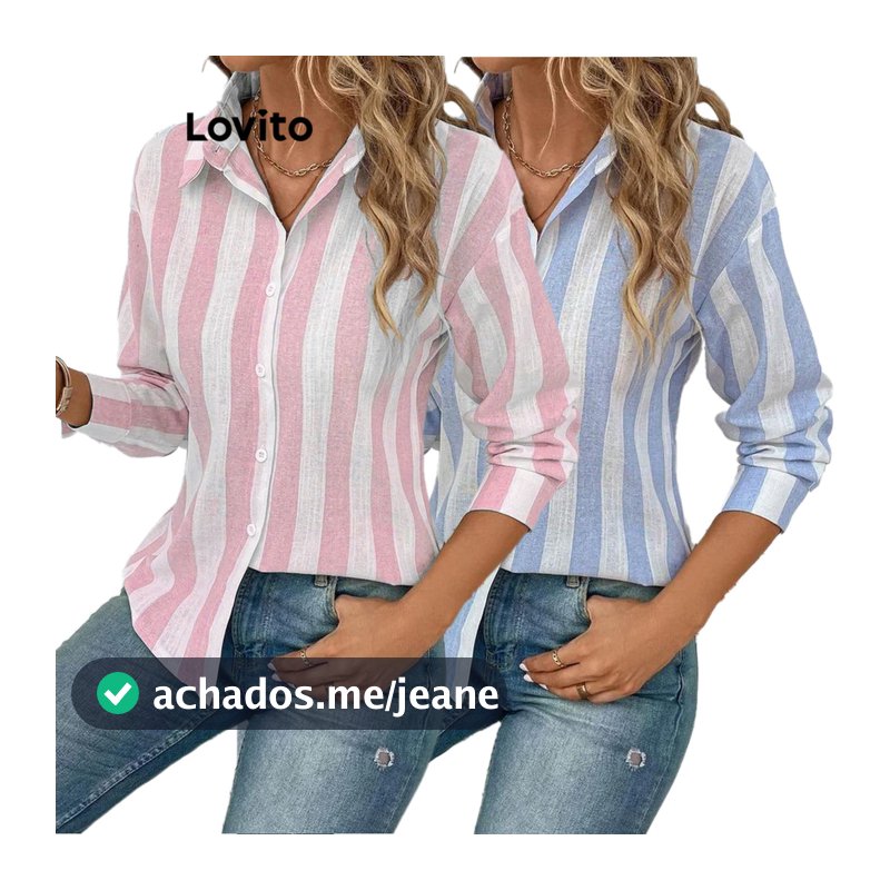 Lovito Casual Blusa Listrada Com Botões Colorblock Para Mulheres LNL54004 (Multicolorido)