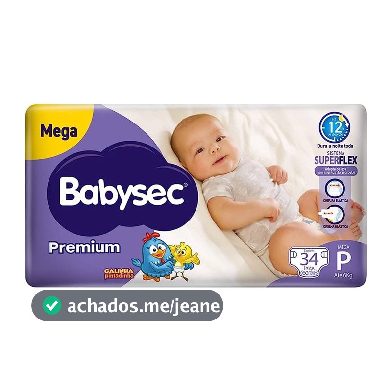 Fralda Descartável Babysec Galinha Pintadinha Premium Mega P - 34 Unidades