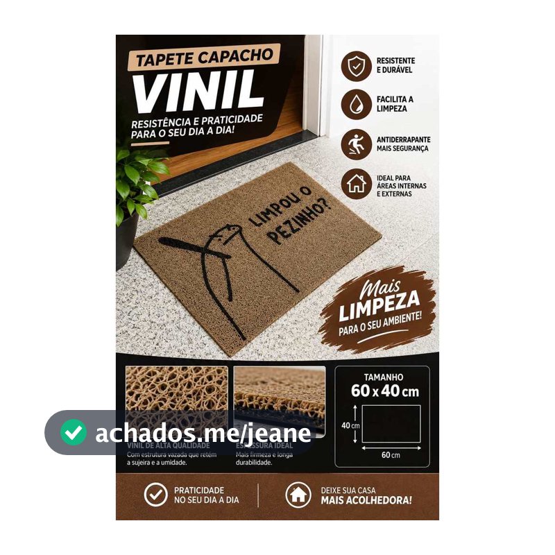 Tapete Capacho Decorativo personalizado Flork VINIL–(60X40)LOJA, CASA E EMPRESA -LIMPOU O PEZINHO