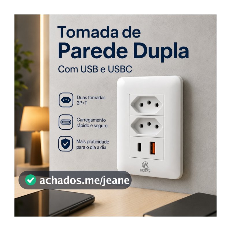 Tomada De Parede Dupla USB E USB-C Carregador Rápido 4 Em 1 Bivolt 110v 220v 10A Branco