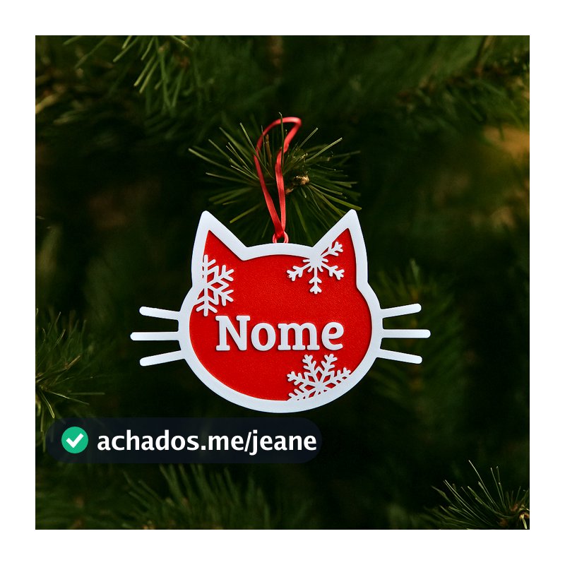 Enfeite de Natal Personalizado de Gato | Nome Personalizado | Decoração Natalina Pet
