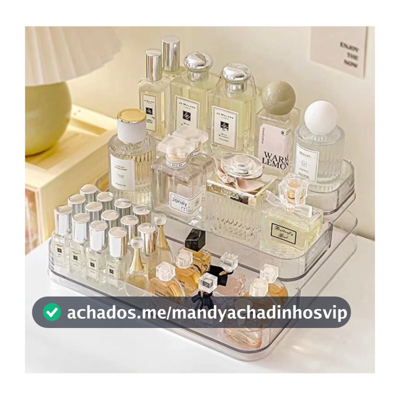 Expositor de Perfumes Cosméticos 3 Andares Multiuso Organizador Prateleira Diamante Acrílico Porta Maquiagem Beleza