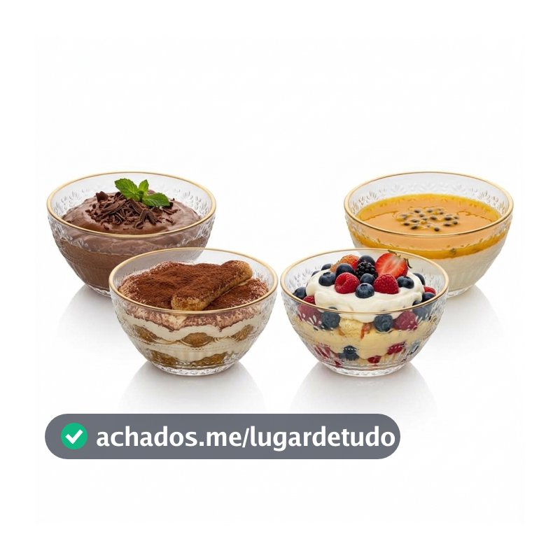 Conjunto 4 Bowls de Cristal 12,5cm Mauve com Fio de Ouro Wolff para Sobremesa Frutas Petiscos Acompanhamentos Mesa Posta