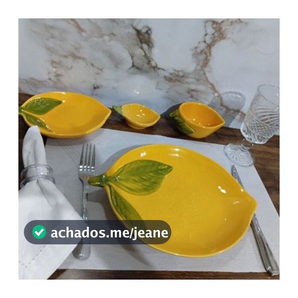 Kit Jogo Mesa Posta Limão Siciliano Cerâmica Servir Petisqueira Travessa Molheira