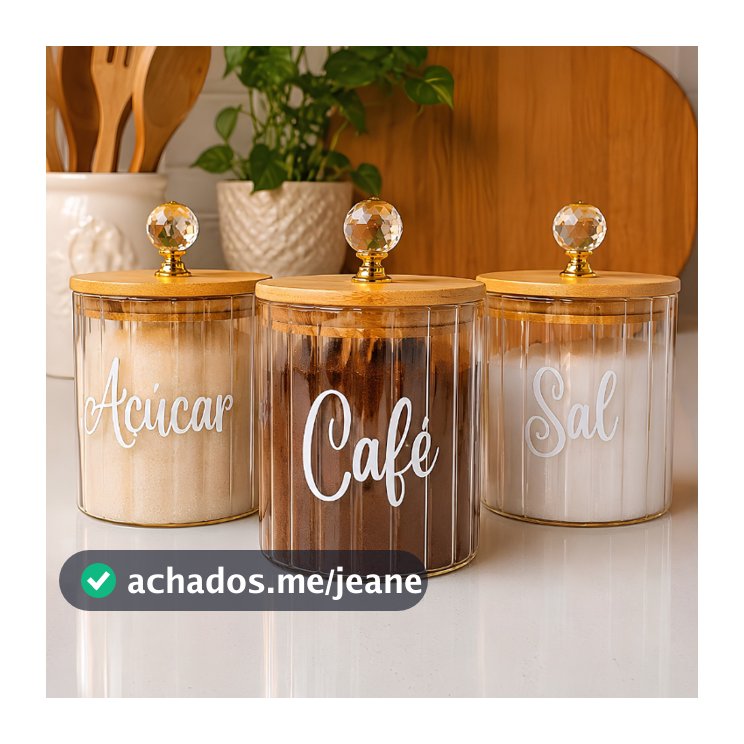Pote Mantimentos Café Açúcar Sal Biscoito Cereal Nescau Potes Herméticos Vidro Bambu Personalizável