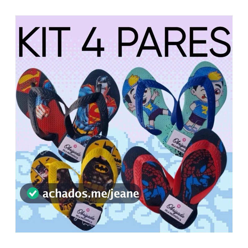 kit 4 pares chinelo infantil menino masculino sortido