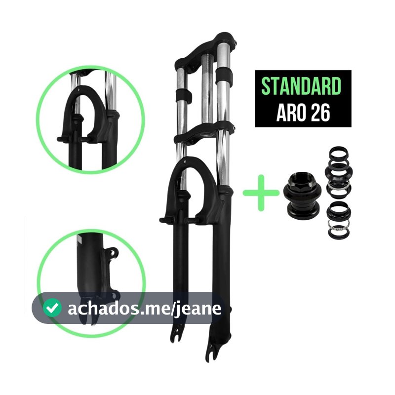 Garfo Suspensão Bike 26 Standard 2 Andar Gordo + Caixa de Direção Completa Aço 21,1mm