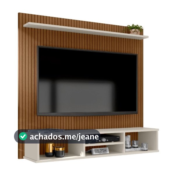 Painel Ripado para TV até 50 Polegadas com Nicho e Prateleira Ideal Sala e Quarto Suporte Estante
