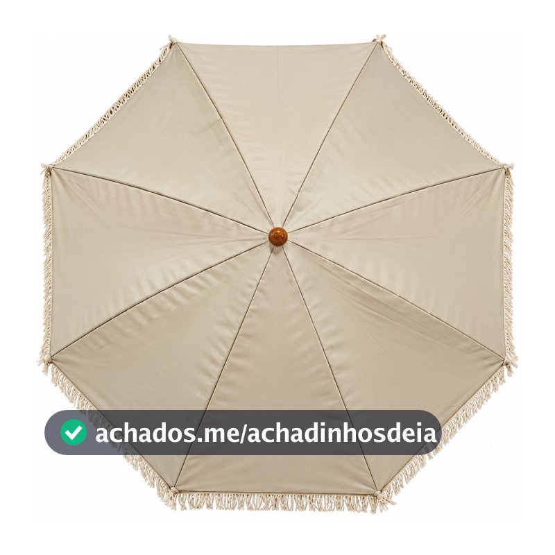 Guarda Sol Para Praia Área Externa Reforçado de Metal e Plástico com Franja Decorativa - Bege e Marrom