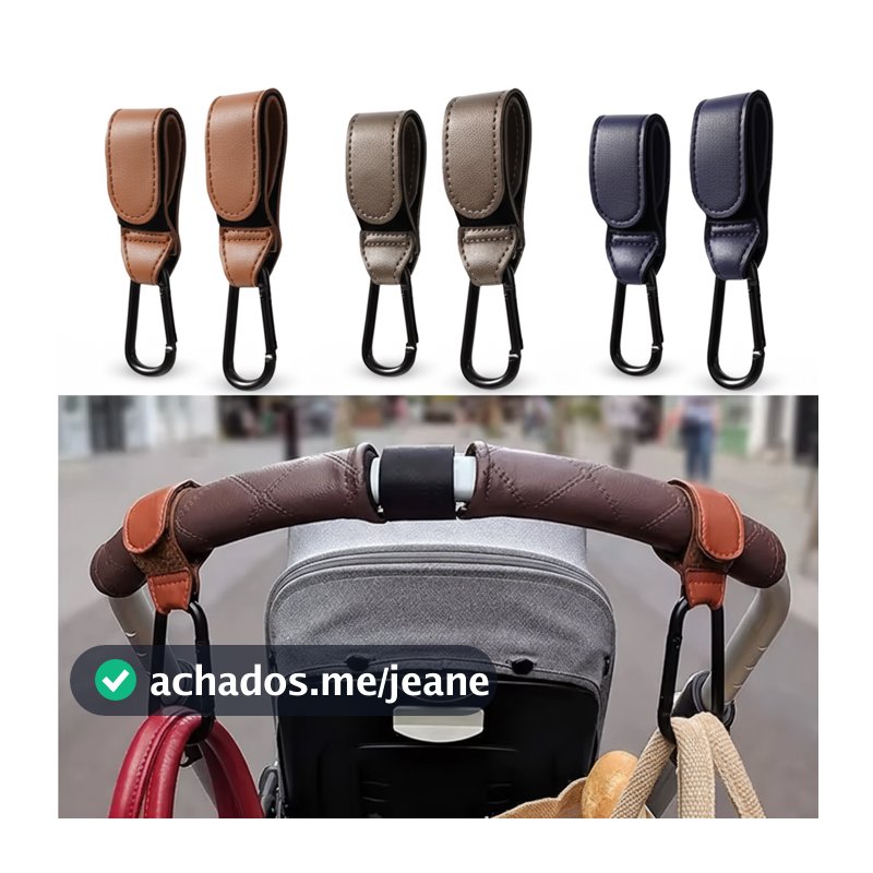 Couro PU Gancho Ajustável para Carrinho de Bebê Bolsas de Fraldas Organizador de Carrinho de Viagem