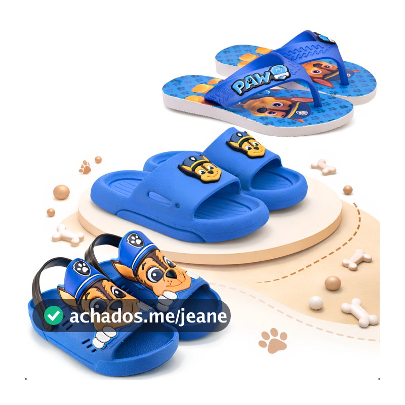 Kit 3 Em 1 Sandália Infantil + Slide Nuvem + Chinelo Casual Menino Azul Kids Patrulha Marca Nexa