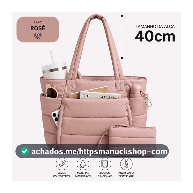 Bolsa Feminina Grande Matelassê Impermeável com Alças Longas + Necessaire