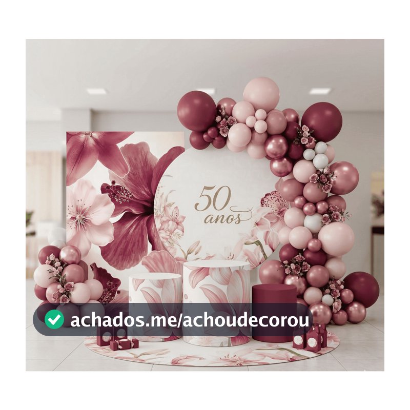 Capa Painel Redondo +  Trio Cilindros Festa Completa Decoração 50 Anos Premium Promoção Bibi Painéis