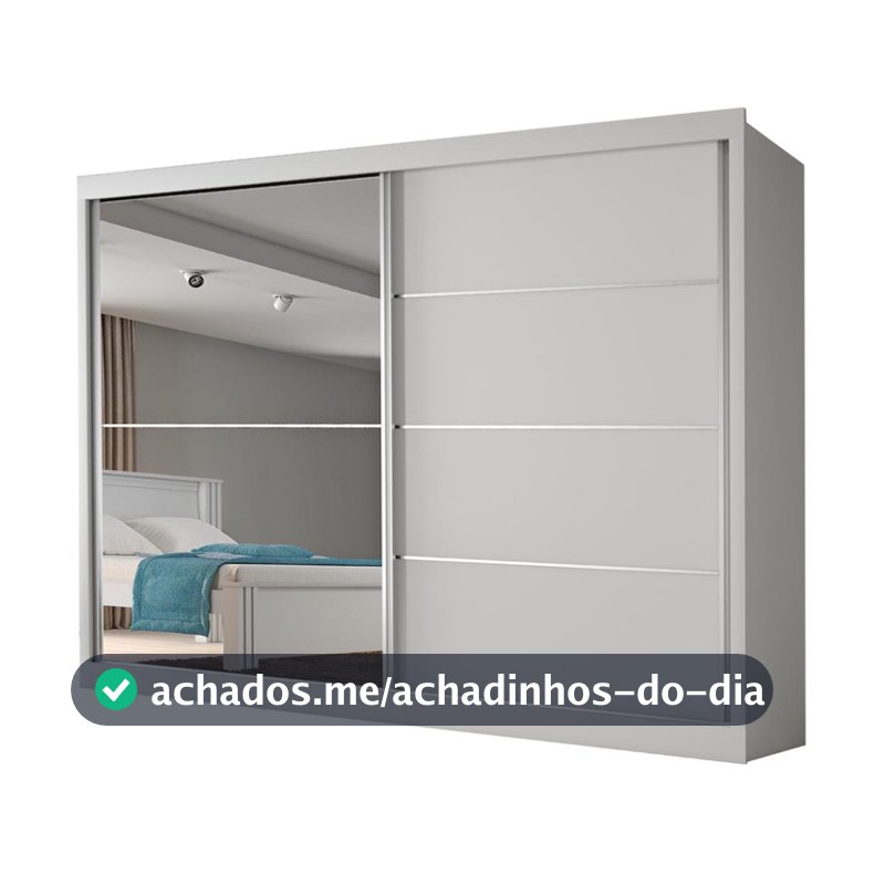 Guarda Roupas Casal 2 Portas de Correr com Espelho 4 Gavetas 100% MDF Branco Áustria