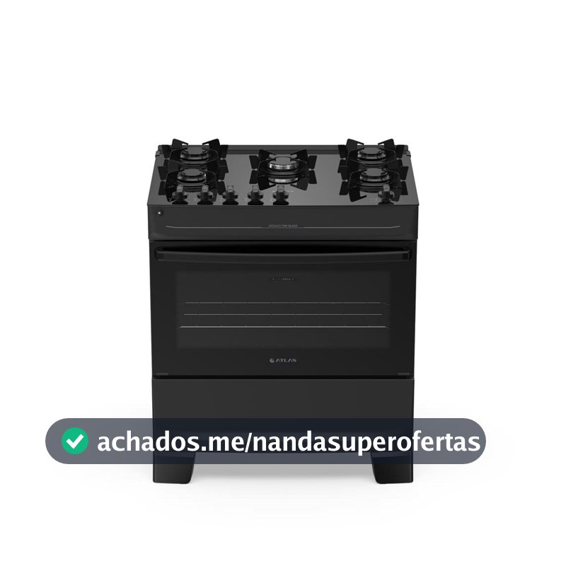Fogão Top Glass 5 Bocas 110V/220V Mesa de Vidro Mega Chama Mônaco Atlas