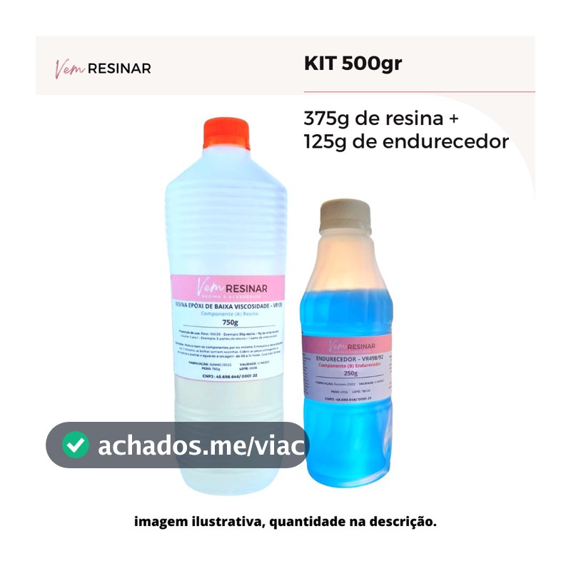 Resina Epóxi Baixa Viscosidade 375gr  + Endurecedor 125gr - Kit 500Gr