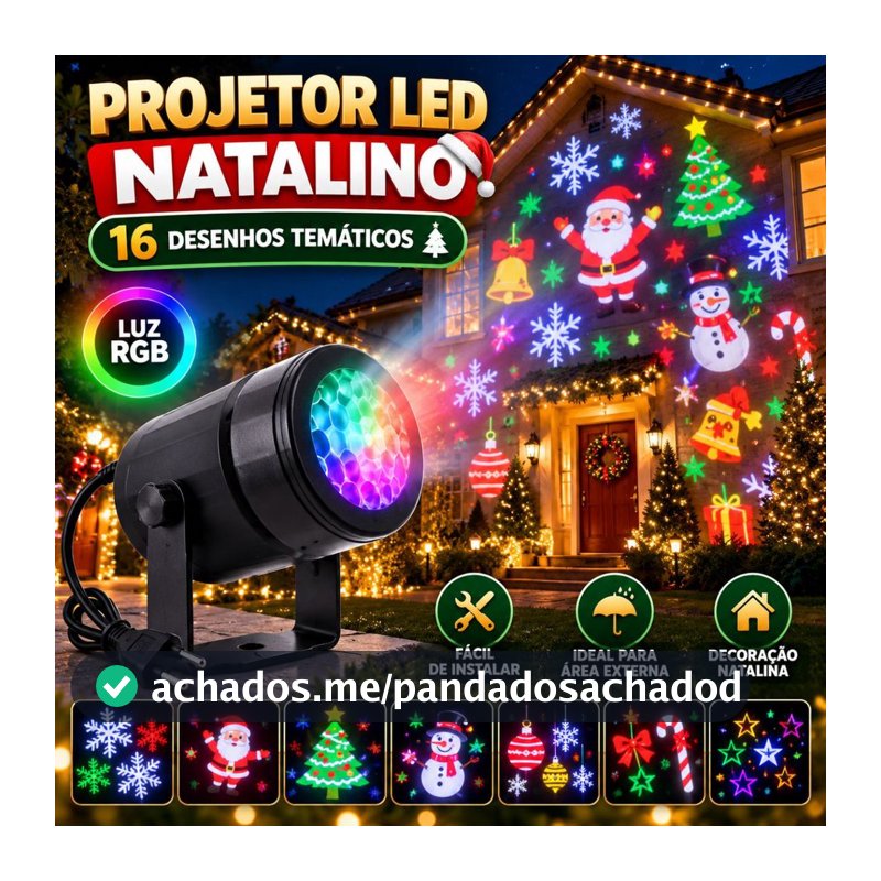Projetor LED Natalino 16 Desenhos de Natal Luzes Decoração Natalinos Projeção 3D Casa Jardim Festas Parede