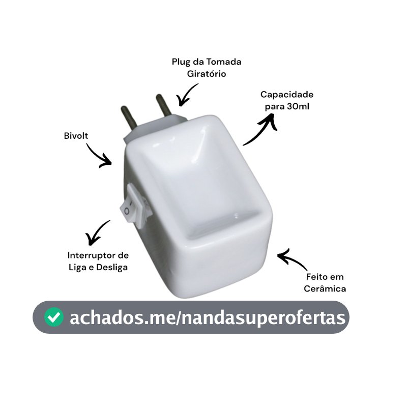 Aromatizador Difusor Elétrico de Ambiente Bivolt Tomada Giratória Porcelana + Opção de Essência