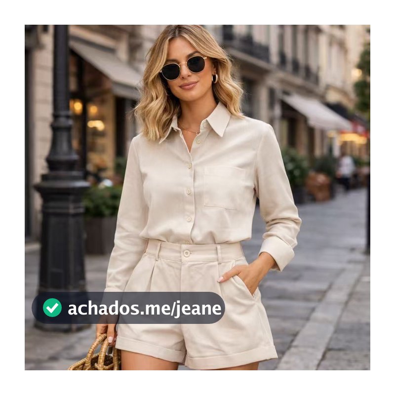 conjunto social de linho shorts e camiseta moda 6002