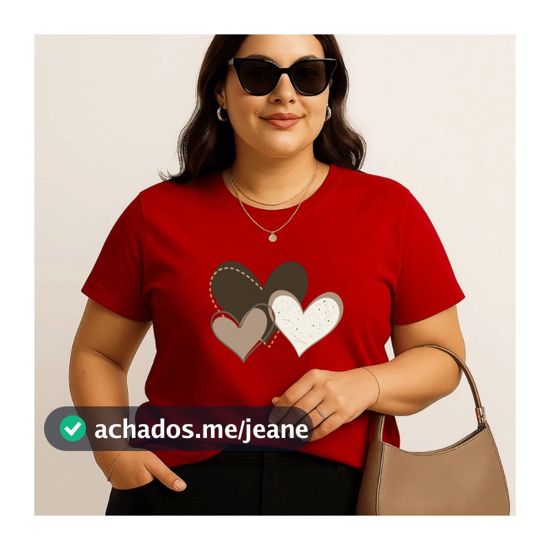 Camiseta Plus Size Feminina Estampada Coração Marrom 100% Algodão Premium Verão Academia Treino Blusa Camisa