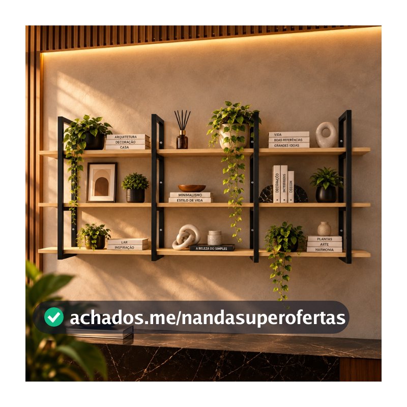 Prateleira Industrial Suspensa Versátil Para Ambientes Variados Sala Casa Quarto Cozinha 120cm