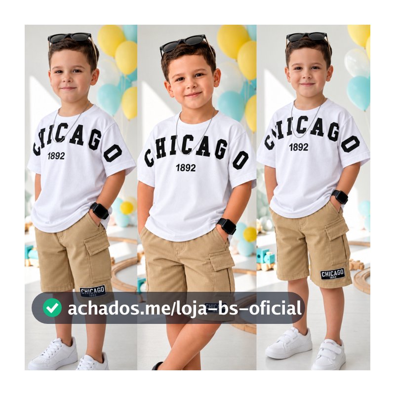 Roupa de Menino - Blusa Algodão + Bermuda Moletinho - Conjunto Infantil Masculino - 2 a 12 Anos