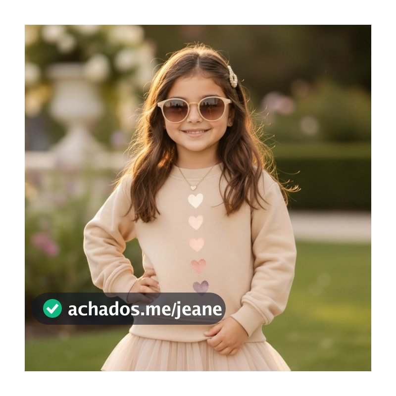 Moletom Infantil Menina Blusa De Frio Coração Casaco Gola Careca Algodão Premium Inverno estiloso 2 ao 10