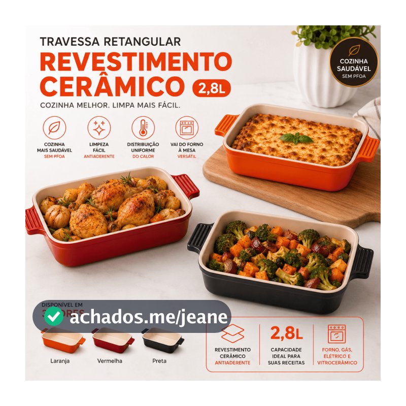 Forma Retangular Travessa 2,8L 22x29cm Assadeira Revestimento Cerâmico Antiaderente p/ Forno Oferta!