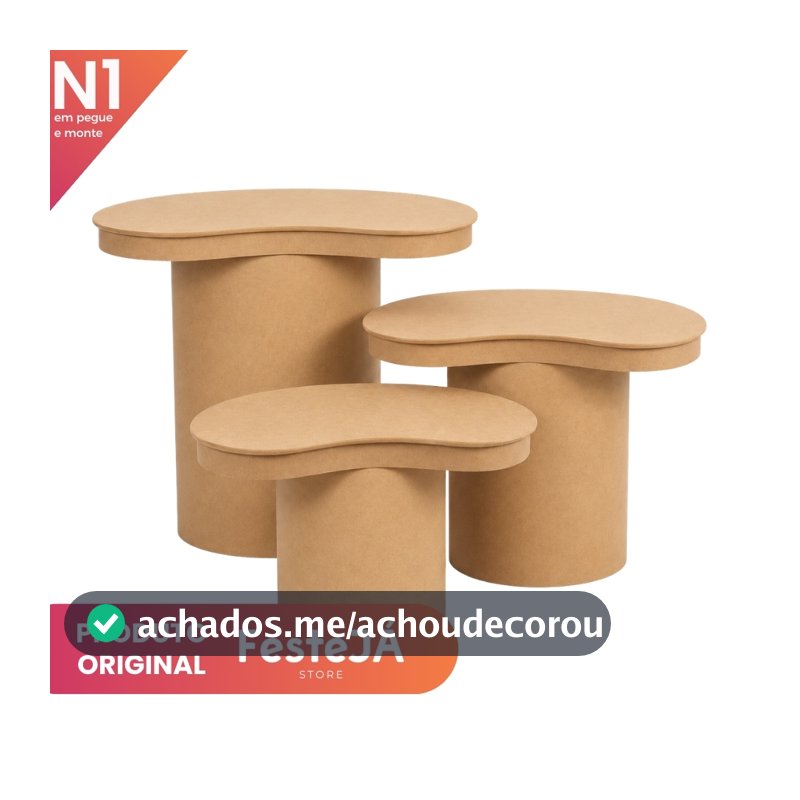 Trio Tampo Orgânico MDF Cru 3 Peças Pegue e Monte Festas Decoração Eventos
