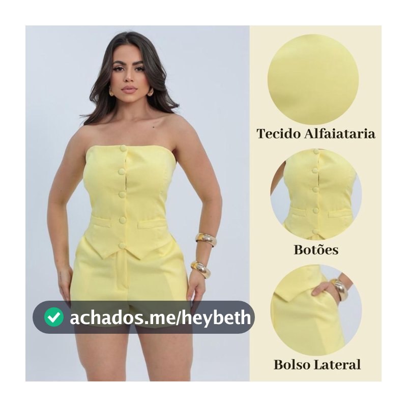 Conjunto Feminino Alfaiataria Premium Tomara que Caia com Botões + Short Elegante P ao GG