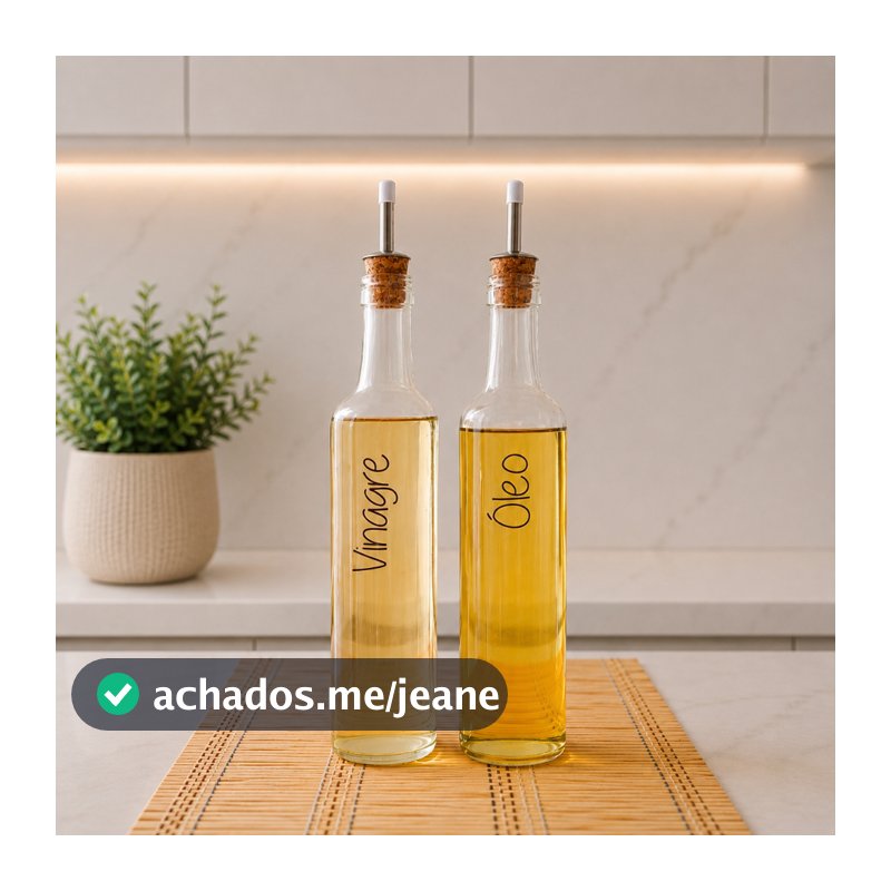 Kit 2 Galheteiros de Vidro 500ml | Bico Dosador Cortiça |  Vinagre | Azeite | Óleo