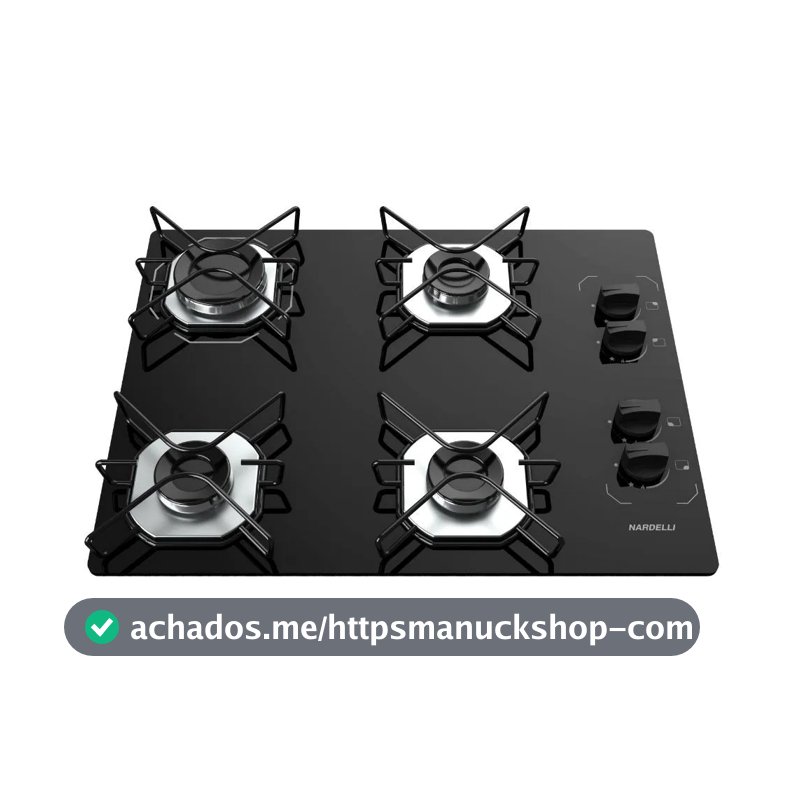 Cooktop Fogatti à Gás Ori 4 Bocas Vidro Preto Flange Inox Bivolt - Acendimento automático
