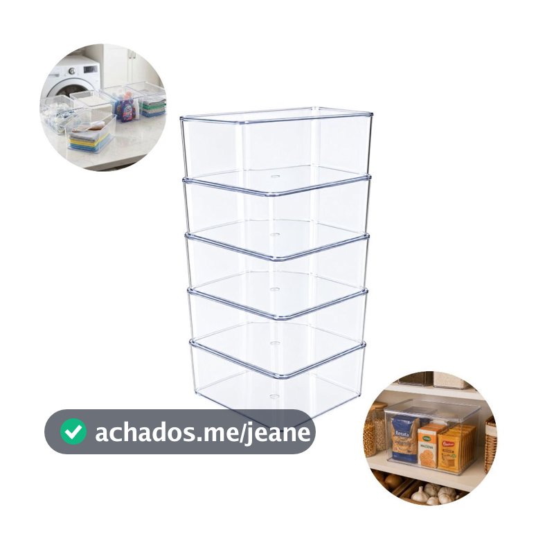 Kit 5 Caixas Organizadoras de Acrílico Transparente com Tampa Empilháveis Multiuso