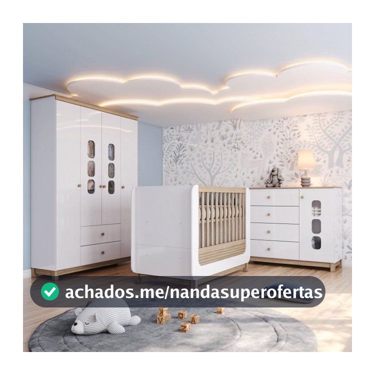 Conjunto Quarto de Bebê Berço 2 em 1, Guarda-Roupa e Cômoda Sophia Espresso Móveis Branco/Jequitiba
