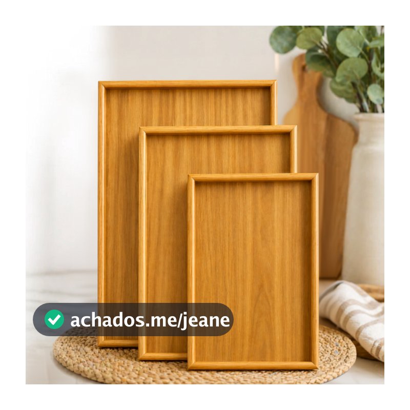 Kit 3 Bandejas Bambu MDF Retangular Para Cozinha Servir Café da Manhã Decorar Conjunto Moderna e Elegante