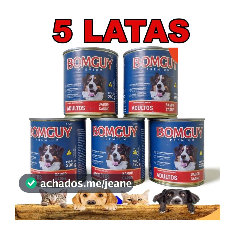 5 Latas De Patê Bomguy Premium Sabores Carne, Frango e Figado Ração Úmida para Cães 280g - FVO