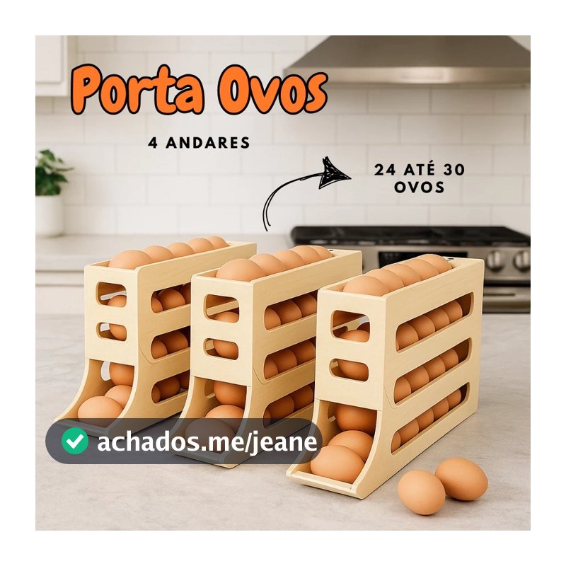 Organizador de Ovos para Geladeira com 4 Níveis Bandeja de Suporte e Dispensador Deslizante 30 Ovos