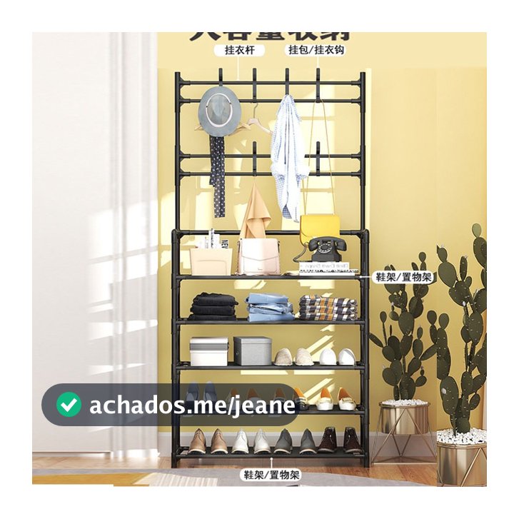 Sapateira com cabideiro suporte Multiuso 4,5ANDARES C /Ganchos Tenis Roupa Closet Quarto Armários