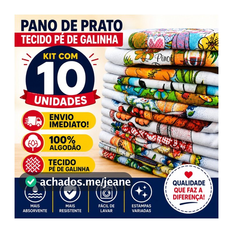 Kit 10 ou 15 Pano de Prato Pé de Galinha 38x69cm | Kit com 3, 5, 10 ou 15 Unidades | 100% Algodão | Estampado