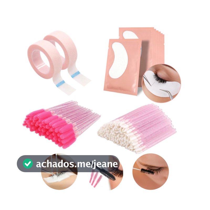 Kit Alongamento De Cílios - 100 Pads + 50 Escovinhas + 50 Aplicadores + Fita Transpore