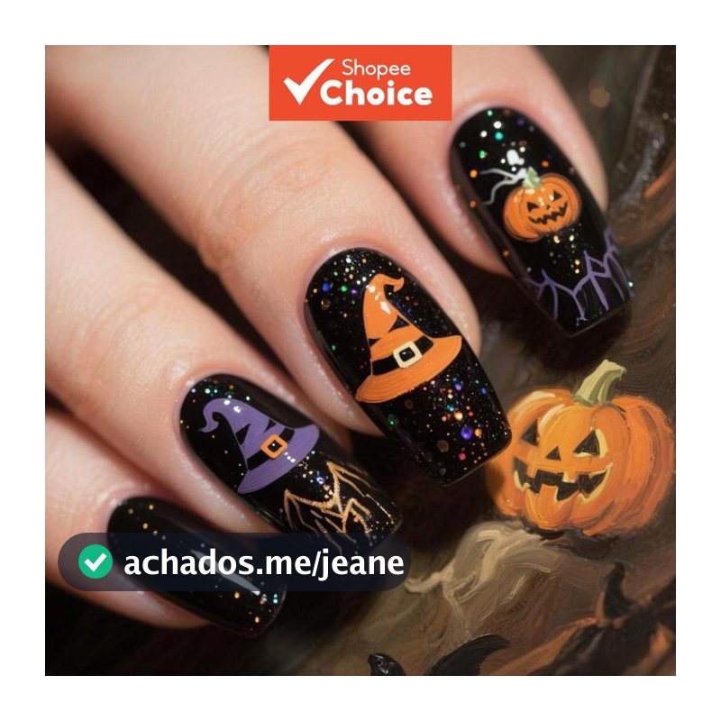 Unhas Postiças de Halloween de Abóbora e Fantasma, Bestseller para Vendas Internacionais, 10 Peças, M/P/XS