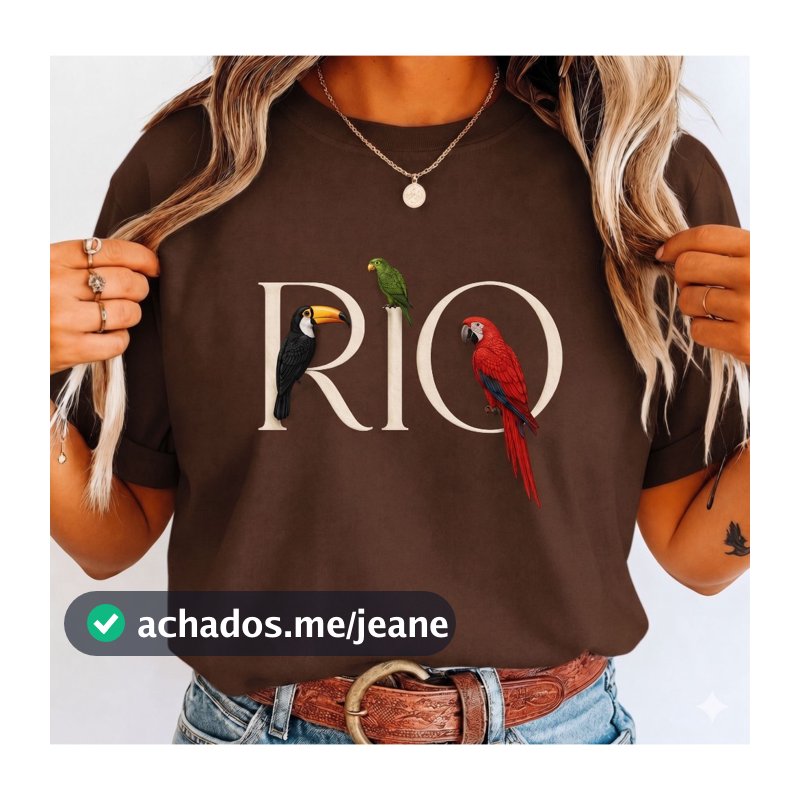 Camiseta Feminina Rio Araras Tucano Papagaio Estampa Tropical Marrom Casual Confortável Verão