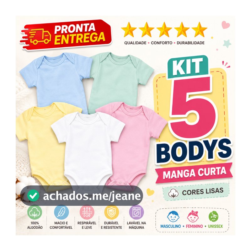 Kit 5 Body Manga Curta Liso Infantil Bebê Menino Menina